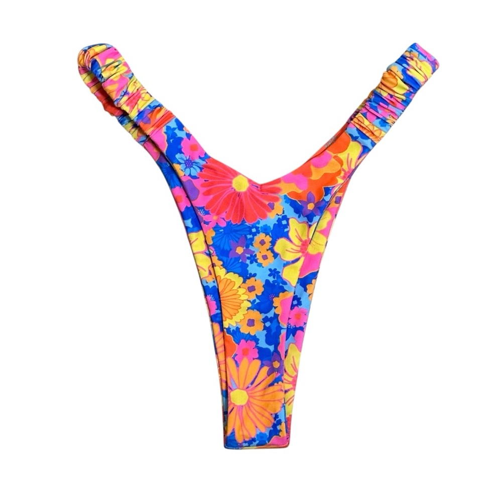 Kulani Kinis Floral Retro Thong Bikini Bottom Orange Pink Blue Purple Large Swim - Picture 6 of 8